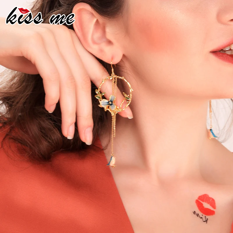 Женские серьги с эмалью в виде птицы или цветка 3 цвета | Украшения и аксессуары