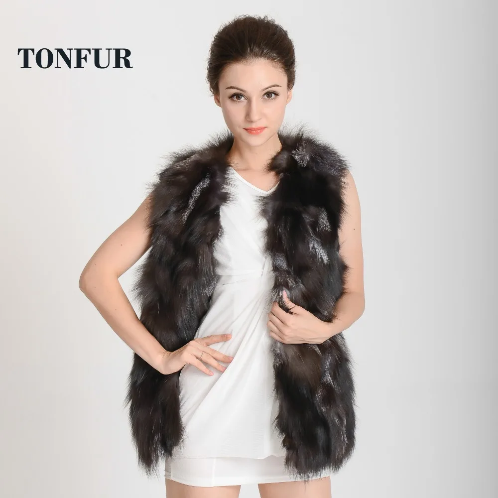 Женский жилет с лисьим мехом роскошный из натурального меха лисы бесплатная