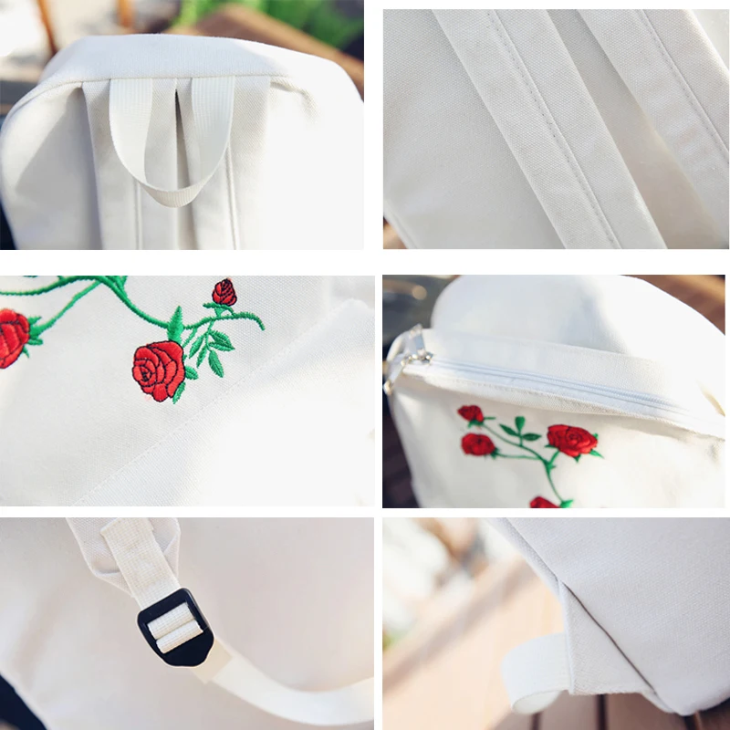 Harajuku рюкзак розовый вышивка Для женщин Путешествия Back pack Холст Студенты сумка