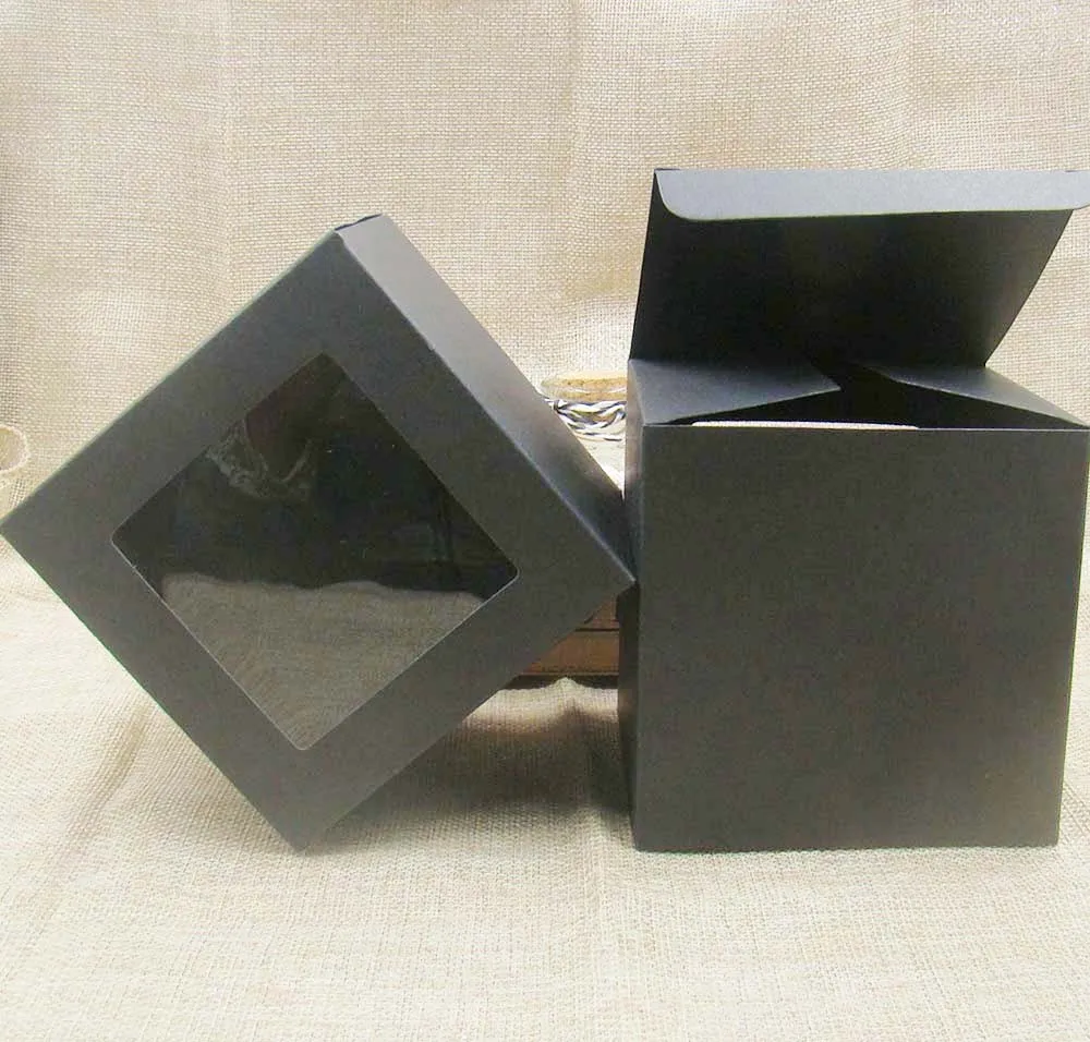 10*10* 10cm30pcs крафт-коричневая Свадебная коробка для конфет с прозрачное ПВХ окошко, Подарочная коробка на день рождения. Свадебные Сувениры Коробка с окошком