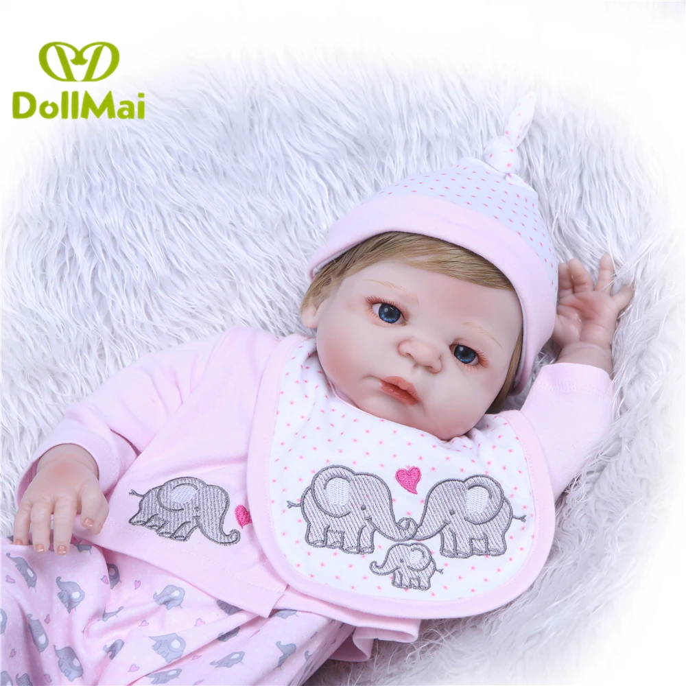 Куклы Kawaii reborn girl 57 см полностью силиконовые куклы baby настоящие со слоном плюшевые