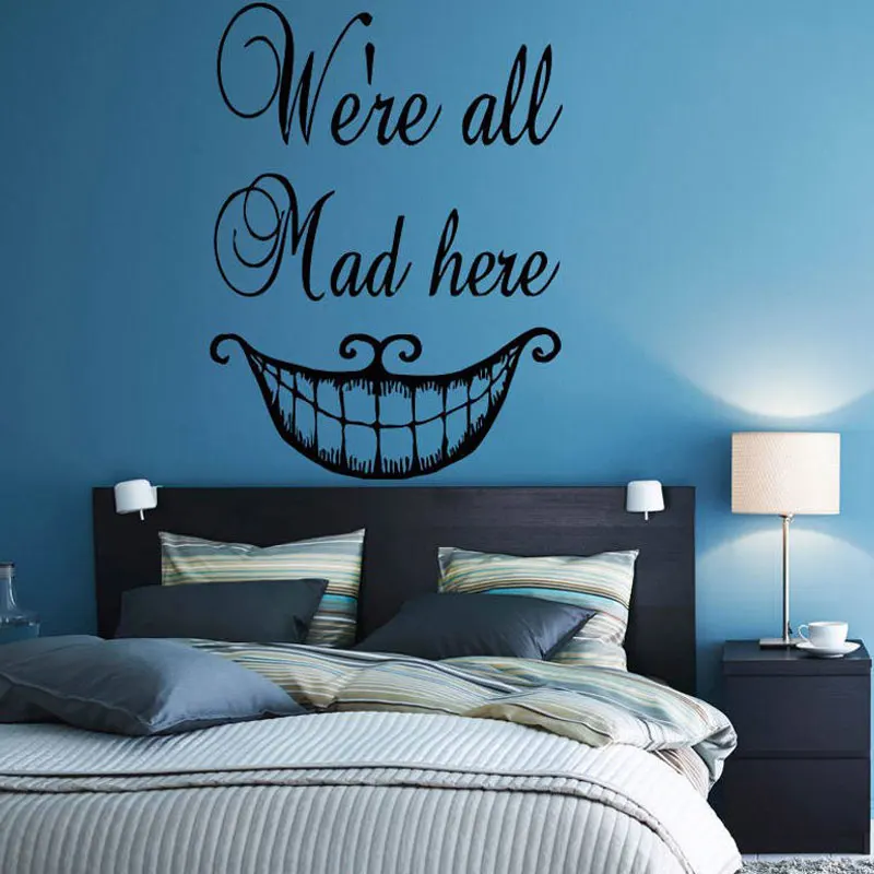 Виниловая наклейка на стену We Are All Mad Here в стиле мультфильма Алиса Wonderland