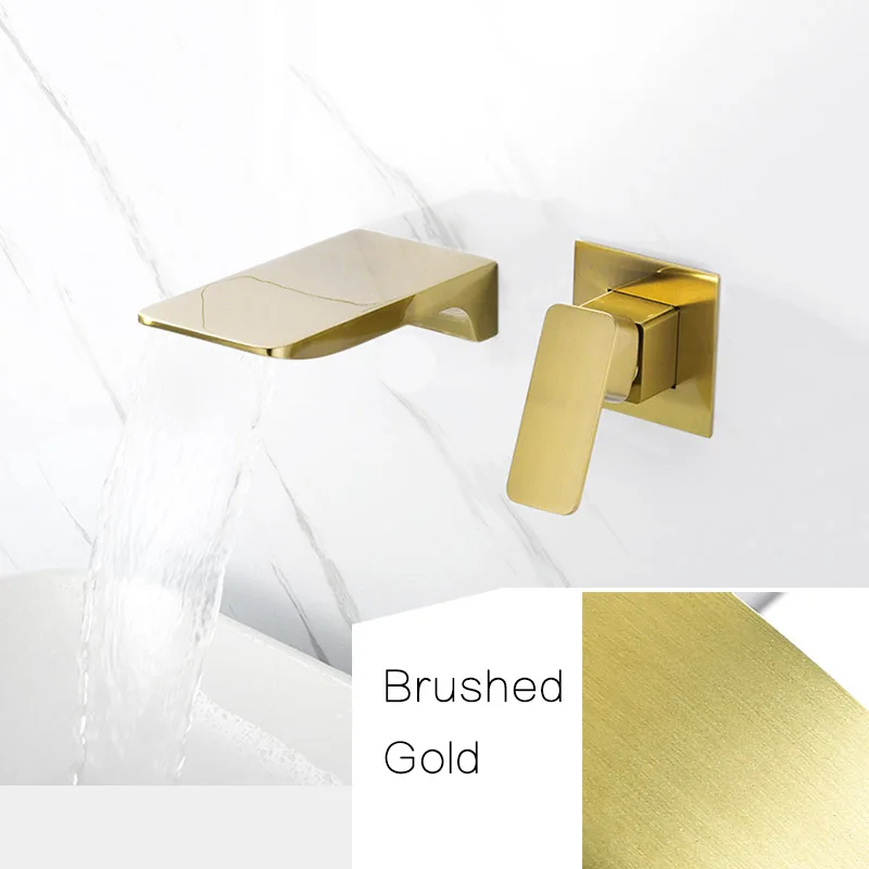 Brushed gold Настенный водопад, смеситель для ванной комнаты, продается, латунный, роскошный, польский, золотой, для раковины, кран для воды, горячий и холодный, черный и розовый и матовый золотой - Цвет: Brushed gold