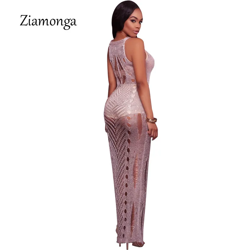 Женское трикотажное платье макси Ziamonga длинное пляжное золотистого и фиолетового