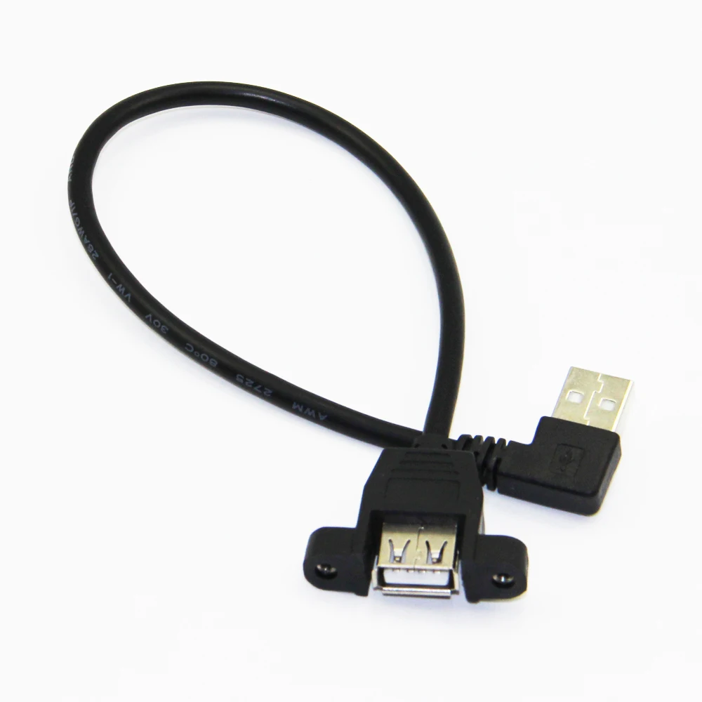 Удлинительный кабель Bochara штекер-гнездо 90 градусов левый USB 2 0 с винтовой панелью