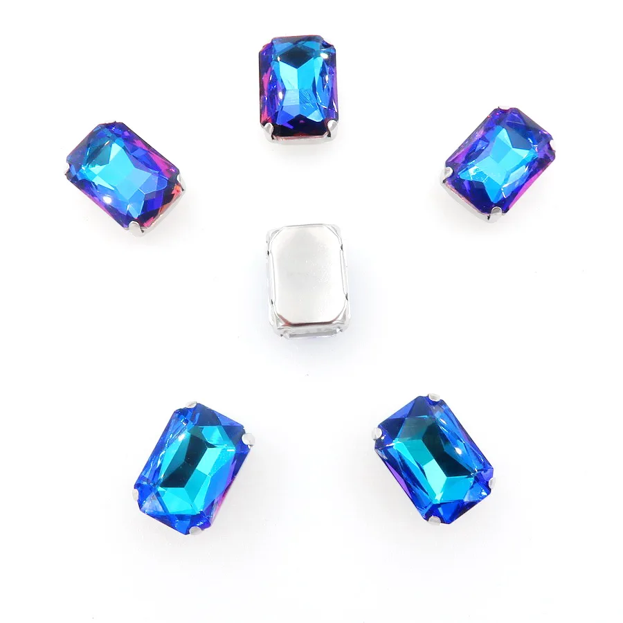 A2 Sapphire rainbow Серебряный металлический коготь 20 шт/п Радужный и Желейный AB стеклянный кристалл 13*18 мм прямоугольная форма пришитые Стразы бусины ручной работы diy отделка - Цвет: A2 Sapphire rainbow