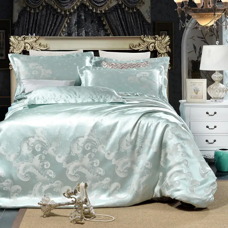 8 silk and polyester 4 шт. серый золотой жаккард постельные принадлежности наборы queen king Размеры пододеяльник набор шелк хлопок Ткань Роскошные постельное белье - Цвет: 8 silk and polyester