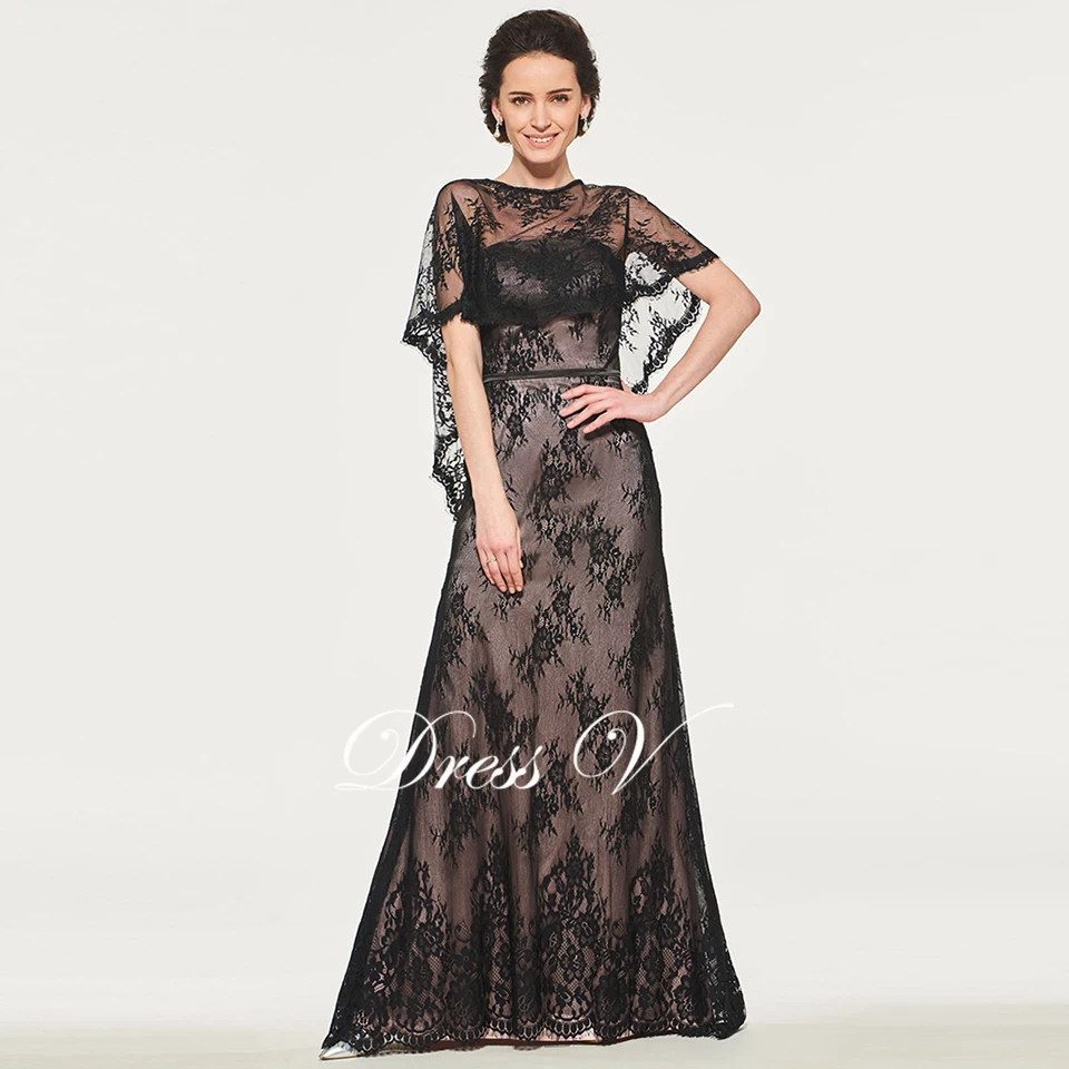 Dressv черный элегантный мать платье невесты с курткой Кружева Длина пола на молнии Длинные Матери вечернее платье платья на заказ