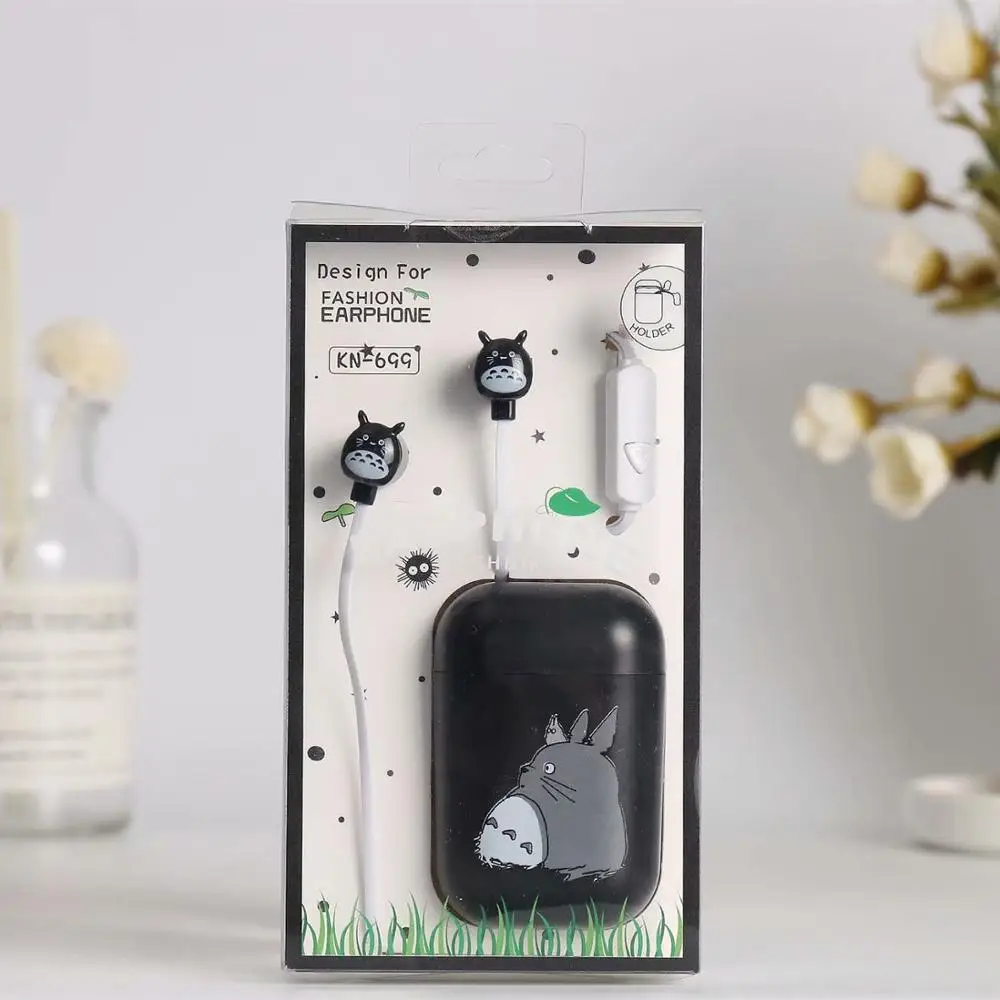 Черный Fraflor милые наушники Totoro 3,5 мм с микрофоном, музыкальные Универсальные наушники-вкладыши с коробкой для хранения для Xiaomi, MP3, детей, студенток, подарок для девочек - Цвет: Черный