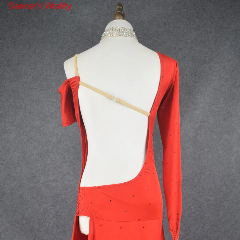 

2017 Diamond Latin Dance Dress Girl Shoulder Style Long Sleeves Sleeveless Samba Ballroom Tango Dance Clothing Latin Dance Dress