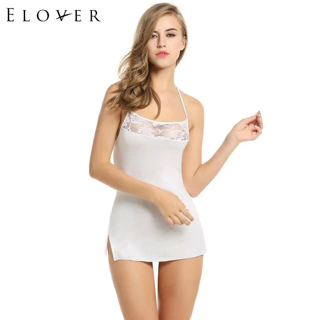 Elover Babydoll нижнее белье Мини Кружева стринги ремень спагетти лук Лоскутное