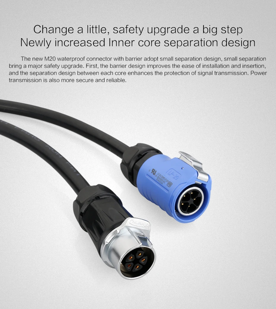 CNLINKO M20 2 pin 20A открытый IP67 водонепроницаемый Циркулярный соединитель сетевого кабеля принять pin разделены защиты