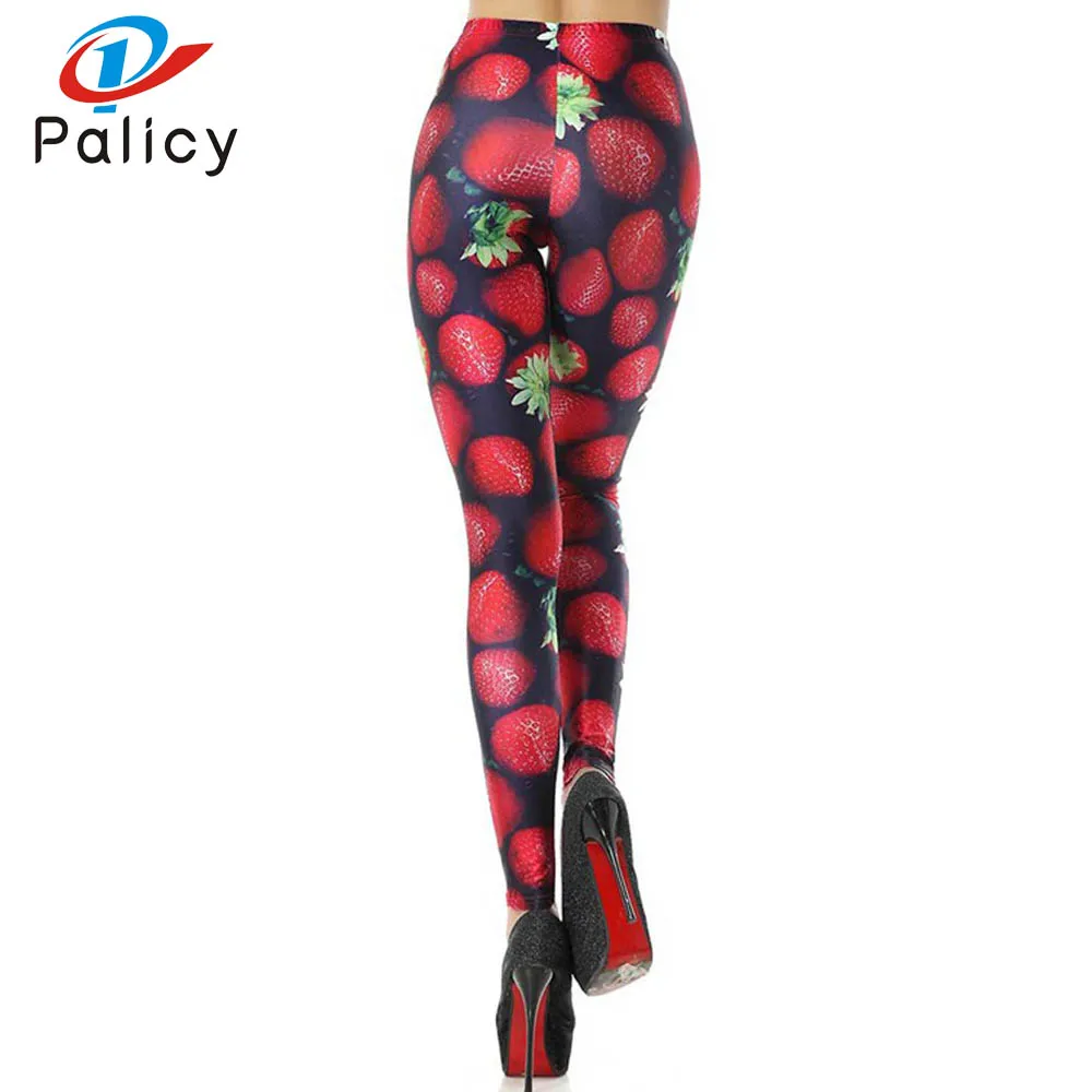 Palicy Women Leggings Fashion Ladies 3D Printed Punk Slim Strench Pants Trousers Leggins Strawberry Pattern Mid Waist
