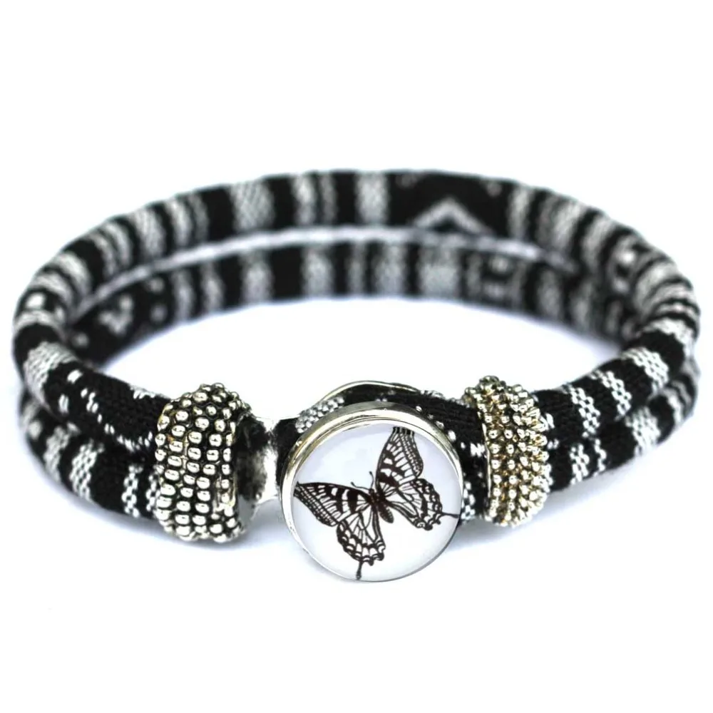 Модный дизайн Этническая полосатая стеклянная бабочка Кнопка браслет ручной