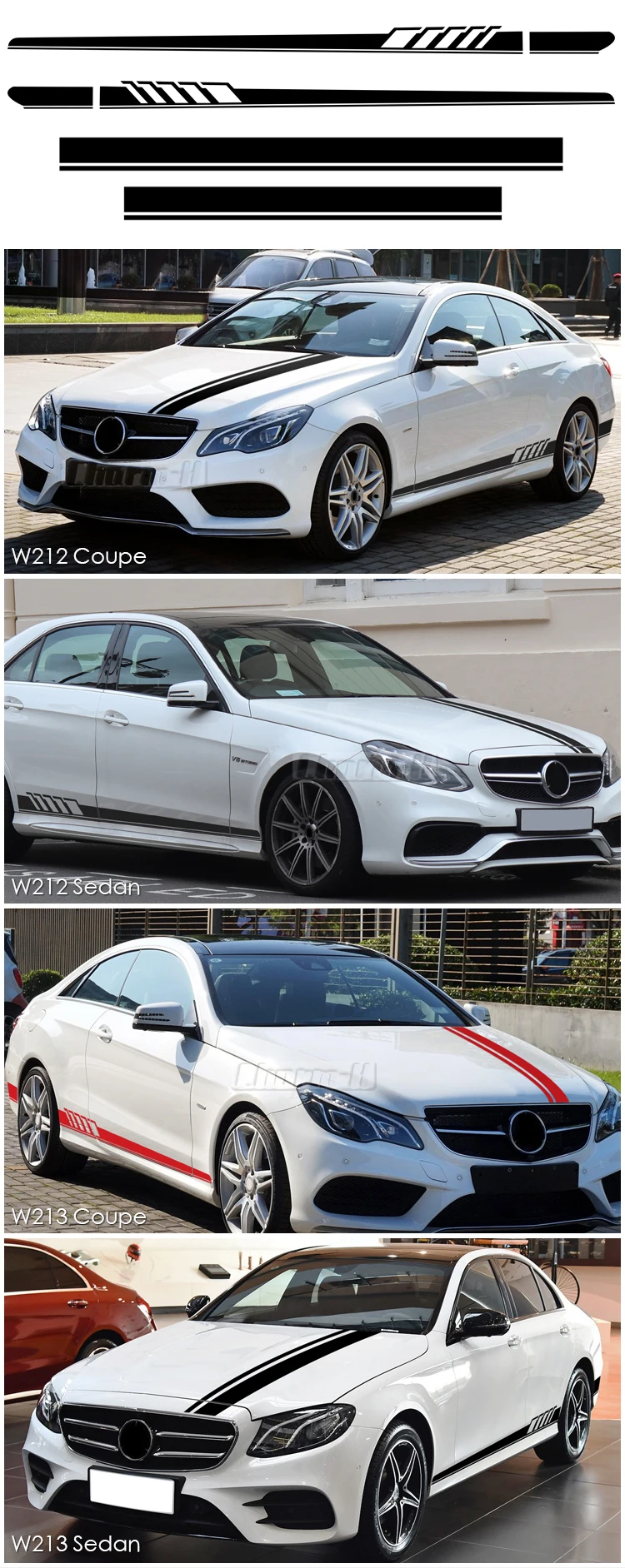 Издание 1 Автомобильный капот на крыше боковой полосой Наклейка для Mercedes Benz E Class W212 E200 E300 W213 C207 A207 E43 E63 Купе AMG