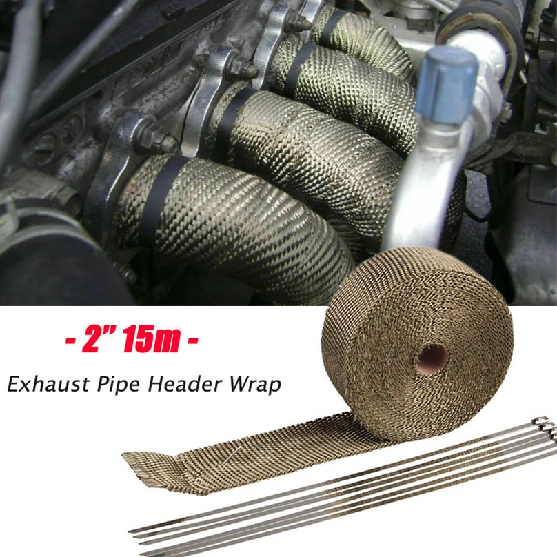 Лента для обмотки выхлопной трубы 2 дюйма + комплект из 4 стяжек стекловолокно 15
