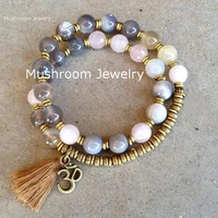 bohemian agates and rose quartzs beads accent spacer beads wrist beaded yoga mala stretch bracelet