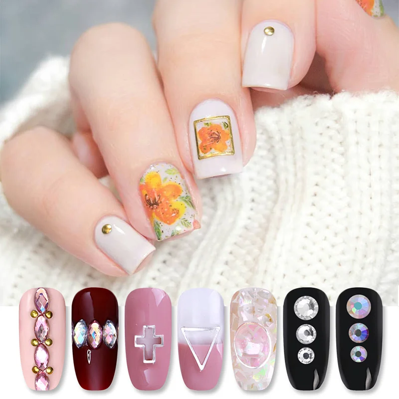 3D дизайн ногтей Стразы заклепки высушенные цветы смешанные цвета кристалл