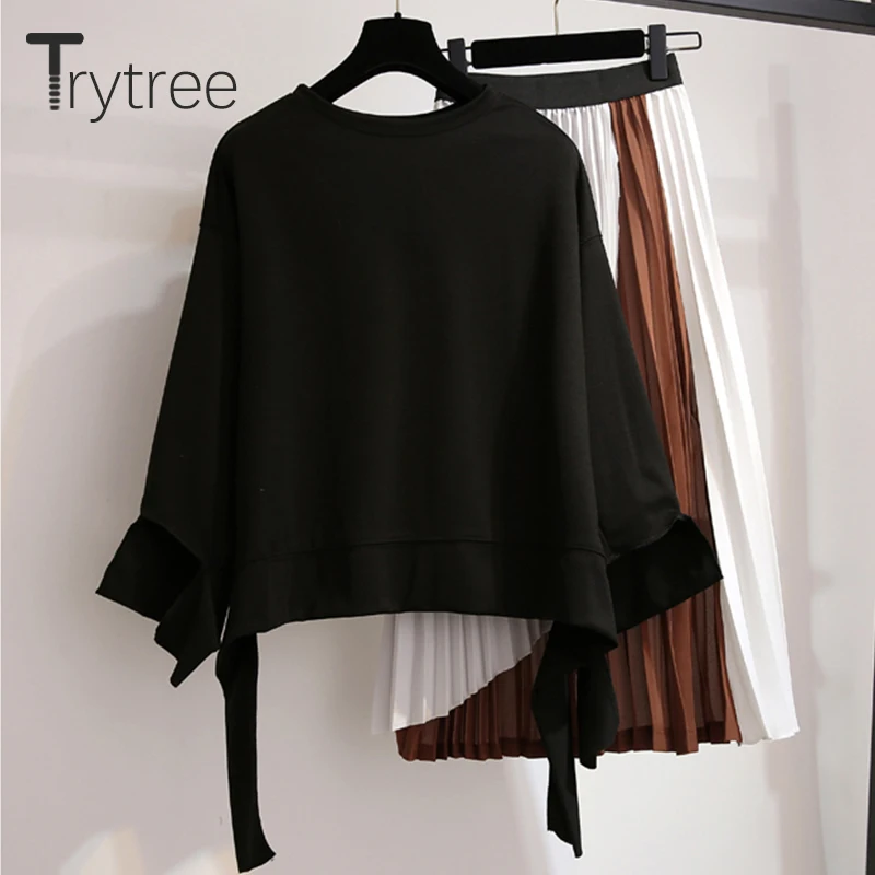Trytree/весенне летний женский костюм из двух предметов повседневные Топы + юбка топ