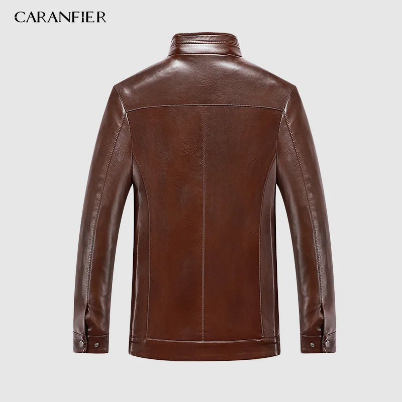 CARANFIER новые зимние мужские куртки из овчины модные однотонные Куртки из натуральной кожи уличная приталенная байкерская куртка мужская