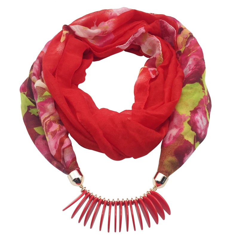 Fashion scarf necklace for women beads pendent jewelry wrap bandana ethnic foulard lic winter female accessories colorful flower | Украшения