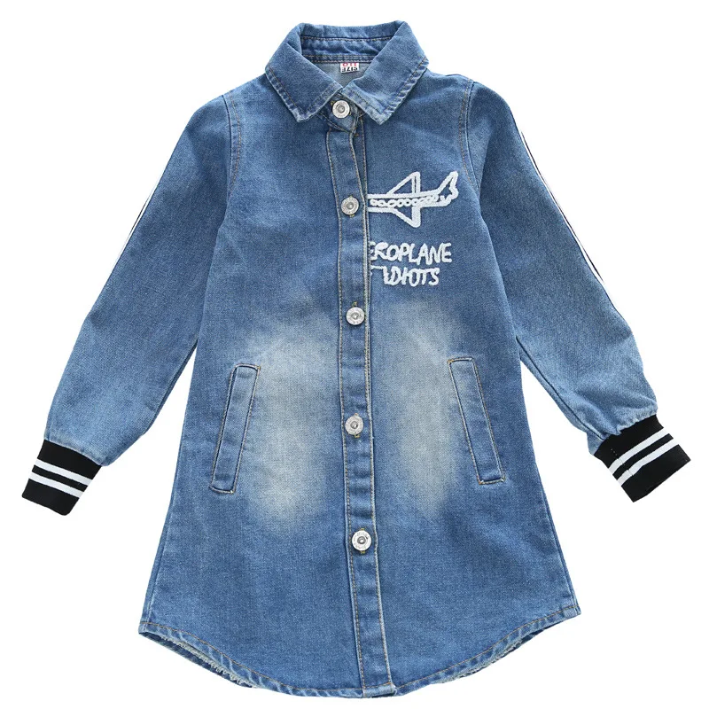 Джинсовая куртка для девочек новинка 2019 ветровка с длинными рукавами и вышитыми