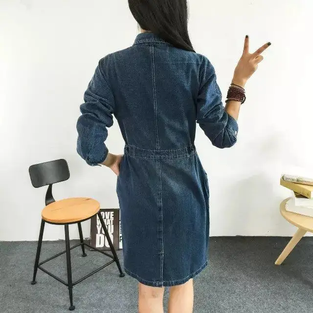 Весеннее платье Для женщин 2018 джинсовые отложной воротник slim типа Новинка для