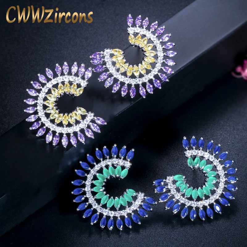CWWZircons женские стильные двухцветные серьги большие синие зеленые с кубическим