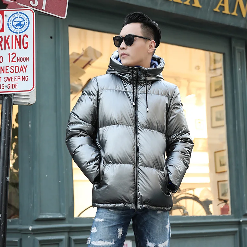 Men Silver Tcyeek размера плюс зимнее пальто Мужская Женская куртка Hiver модная короткая куртка на гусином пуху женская с капюшоном модная зимняя одежда K8890 - Цвет: Men Silver