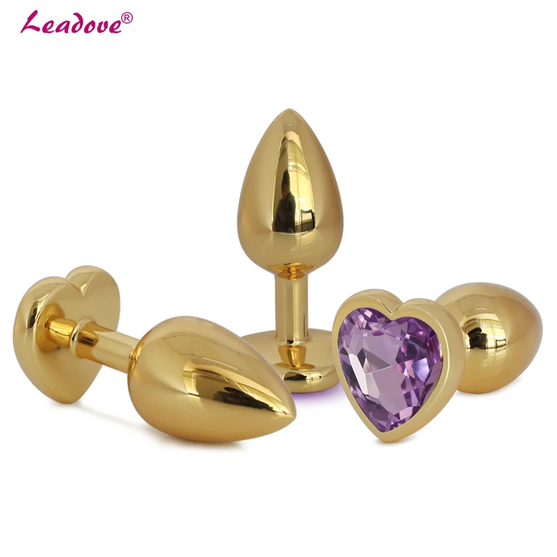 Medium Size Heart Golden Shape Butt Toy Plug Stainless Steel Anal Insert Metal Crystal Jewels Sexy Stopper Sex Toys GS0314 | Красота и