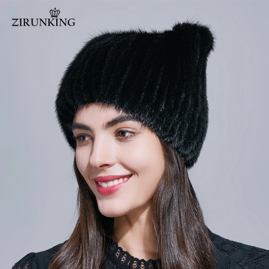 ZIRUNKING, женские шапки из натурального меха норки, зимние меховые теплые шапки, женские качественные милые шапочки, роскошная шапка ZH1713