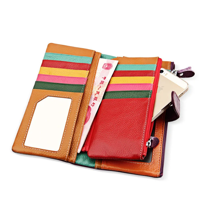 New 2018 ms real cowhide long purse Multi-function card package more than 24 for ladies wallet Candy color fashion | Багаж и сумки