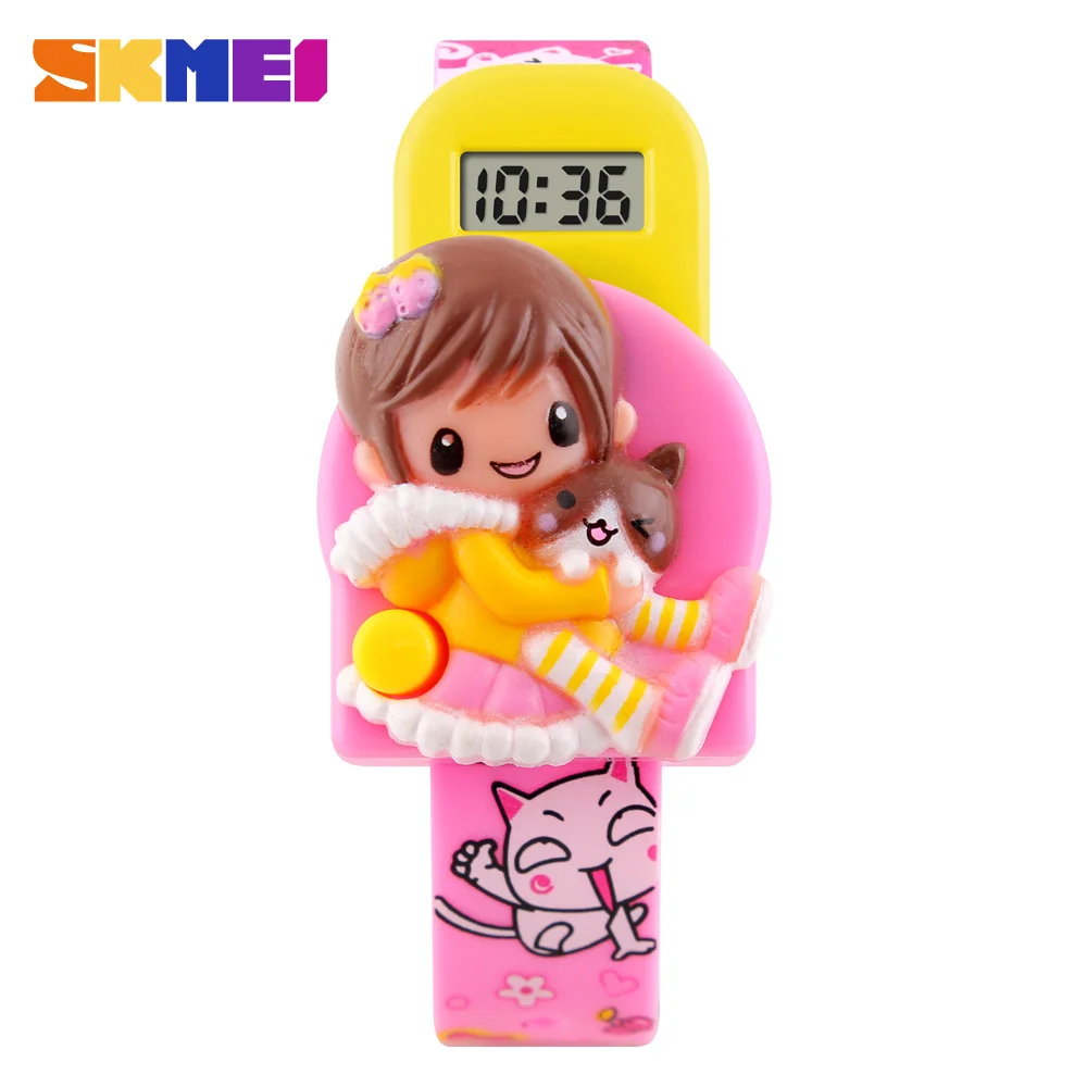 Skmei Cute Children's Kids Watches Fashion Casual Sport Cartoon Watch For Girls Rubber Strap Children's Digital LED Wristwatches