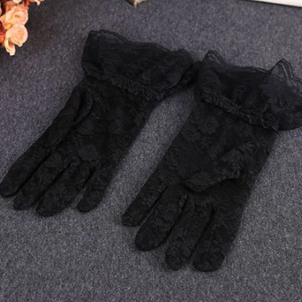 Черные кружевные короткие женские перчатки солнцезащитные УФ luvas de inverno великолепные розовые перчатки для пальцев аксессуары