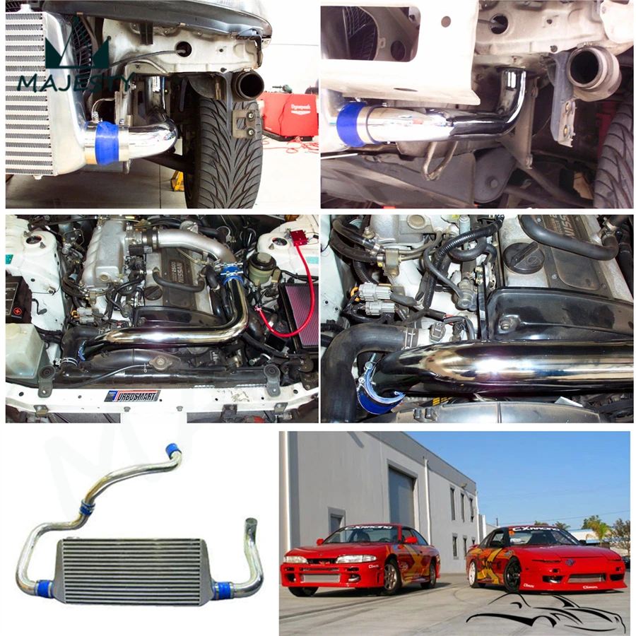 

ALUMINUM INTERCOOLER KIT PIPING PIPE KIT FOR S**KYLINE R32 R33 R34 GTS-T + SILICONE HOSE BLUE T-CLAMPS
