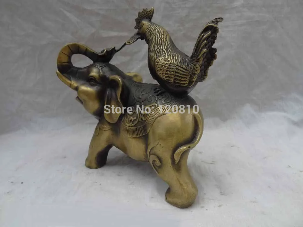 ZSR 8&quot Chinese Bronze Zodiac Figurine Wealth RuYi Cock Ride JiXiang Elephant Statue z | Дом и сад