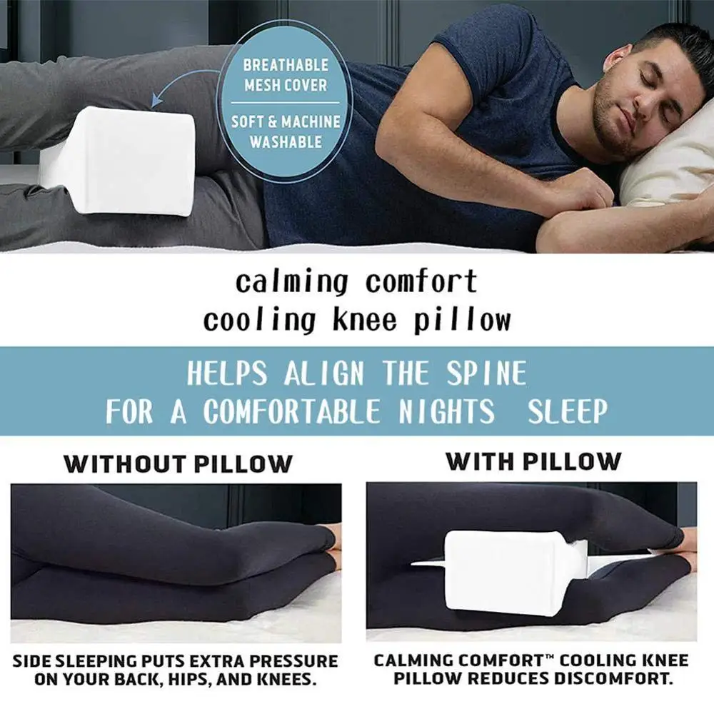 Calming Comfort Cooling Knee Pillow by Sharper Image- Charcoal Infused Memory Foam with Gel- Helps Side Sleepers Align S | Дом и сад