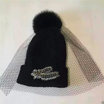 Shourouk Корея Новая мода драгоценный камень Сетка Пряжа вязаная шапка женская Корейская версия волна шляпа мода дикий туризм 795