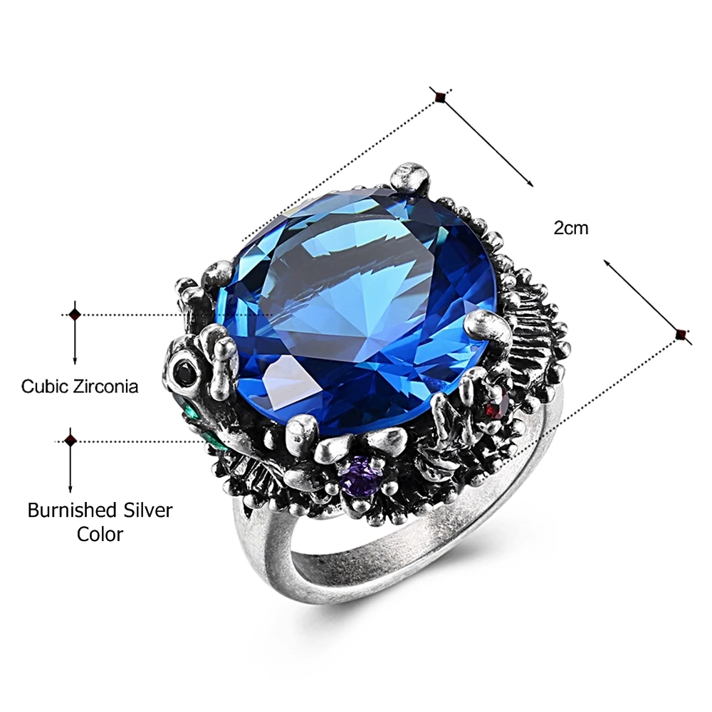 

DreamCarnival 1989 New Big Blue Cubic Zirconia Ring for Wedding Anti Rhodium Color Royal Crown Look Women Party Jewels WA11544