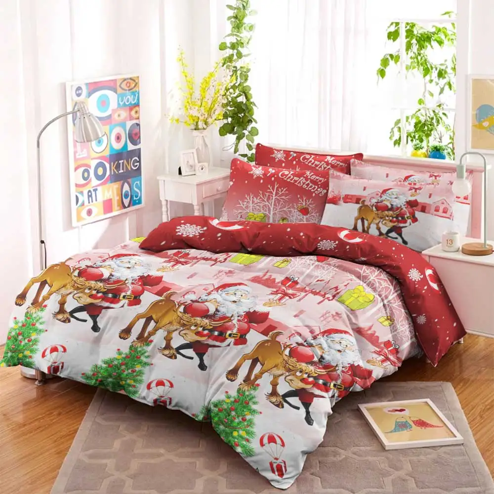 Santa Claus Christmas Bedding Sets Cotton Elegant Snowflake Duvet Cover Cartoon Kid Set E | Дом и сад