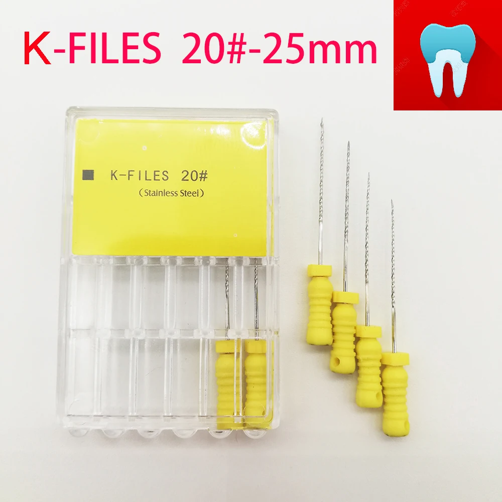 6pcs/pack 20#-25mm Dental K Files Root Canal Endo Files Dentist Tools Hand Files Stainless Steel K Files Dentistry Lab Tools