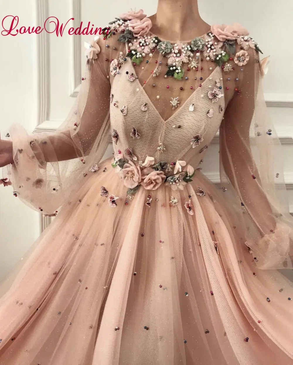 Длинные свадебные платья ilovebridal с круглым вырезом вышивкой жемчугом бисером