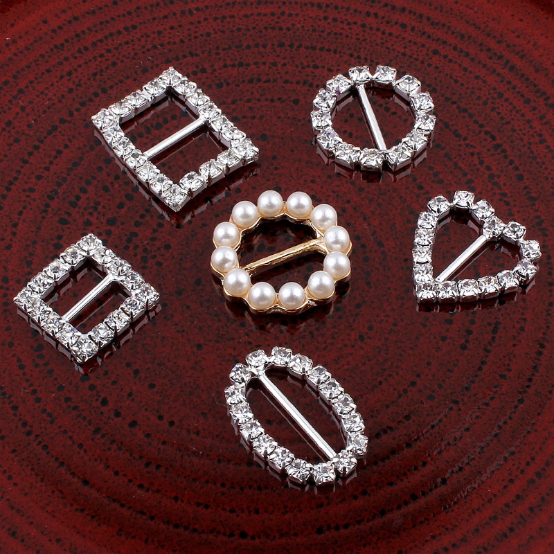 

50 шт./лот 6 стилей блестящие металлические стразы пряжки-ползунки для сумок прозрачные кристаллы ленты Пряжки для свадебного украшения