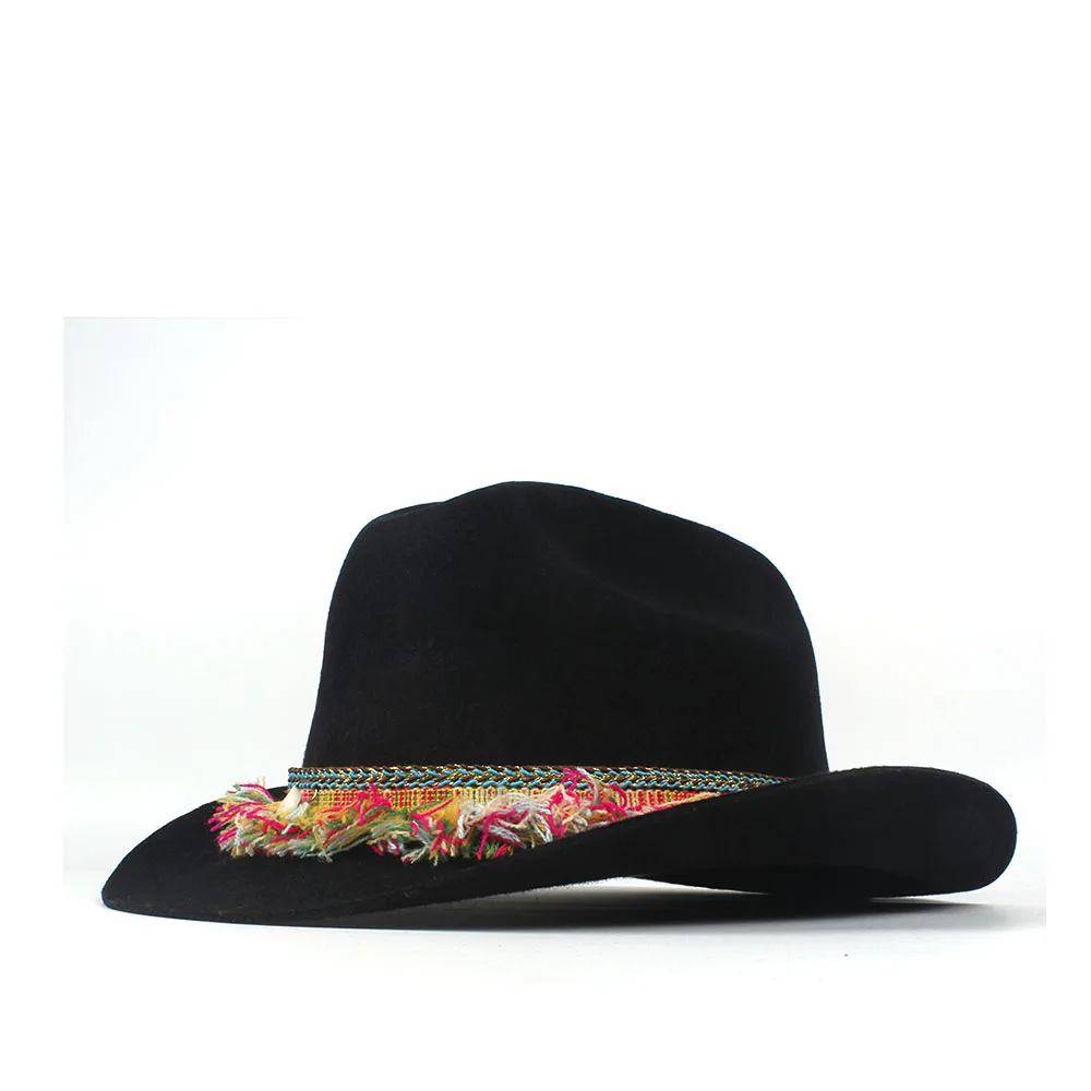 100% шерсть Зима Осень Женская Западная ковбойская шляпа женская черная кисточка