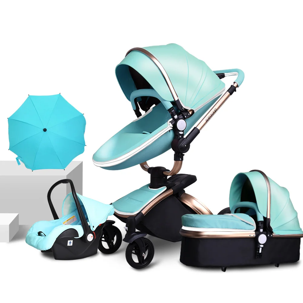 Gold frame Blue 3in1 CE безопасные детские коляски 3 в 1 высокое качество PU детская коляска 0-36 месяцев использование Высокое качество кожа babyfond коляска 2in 1 - Цвет: Gold frame Blue 3in1