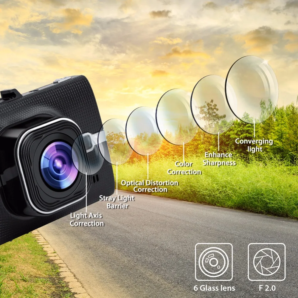 Видеорегистраторы для автомобилей 1296 P Full HD регистраторы 12MP/30fps F2.0 6 Слои Стекло