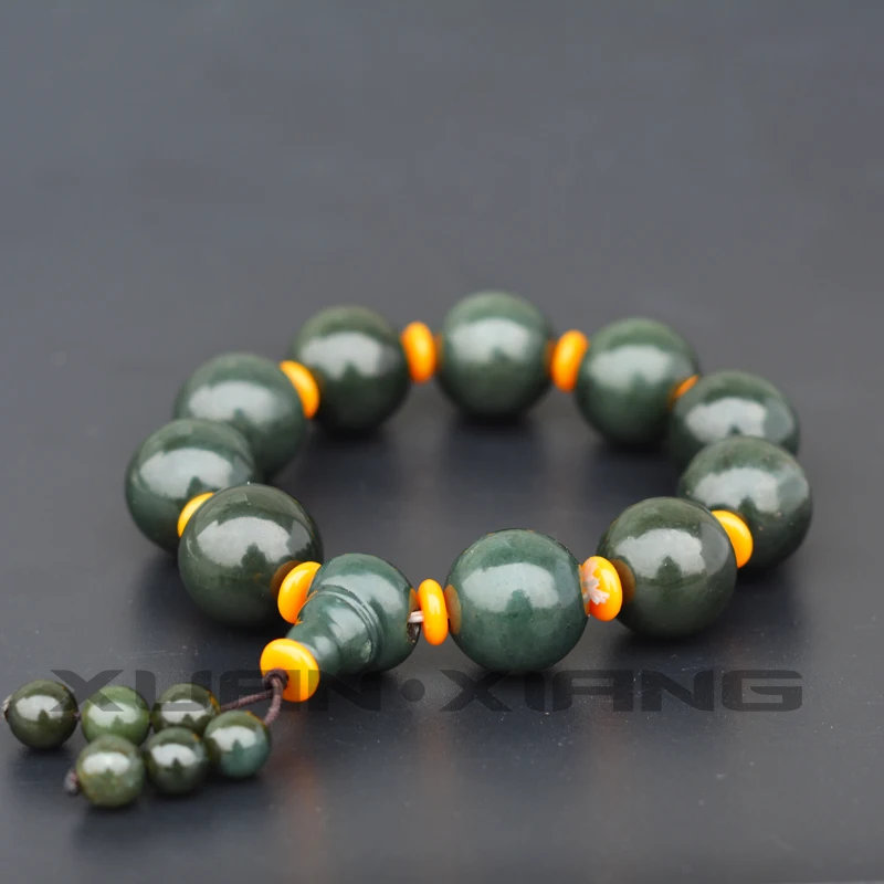 Мужской браслет с круглыми бусинами 18 мм темно-зеленый хит продаж | Украшения и