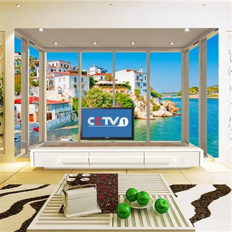 Обои на заказ самый красивый 3d Пол балкон Эгейское море окно пейзаж росписи Maldives