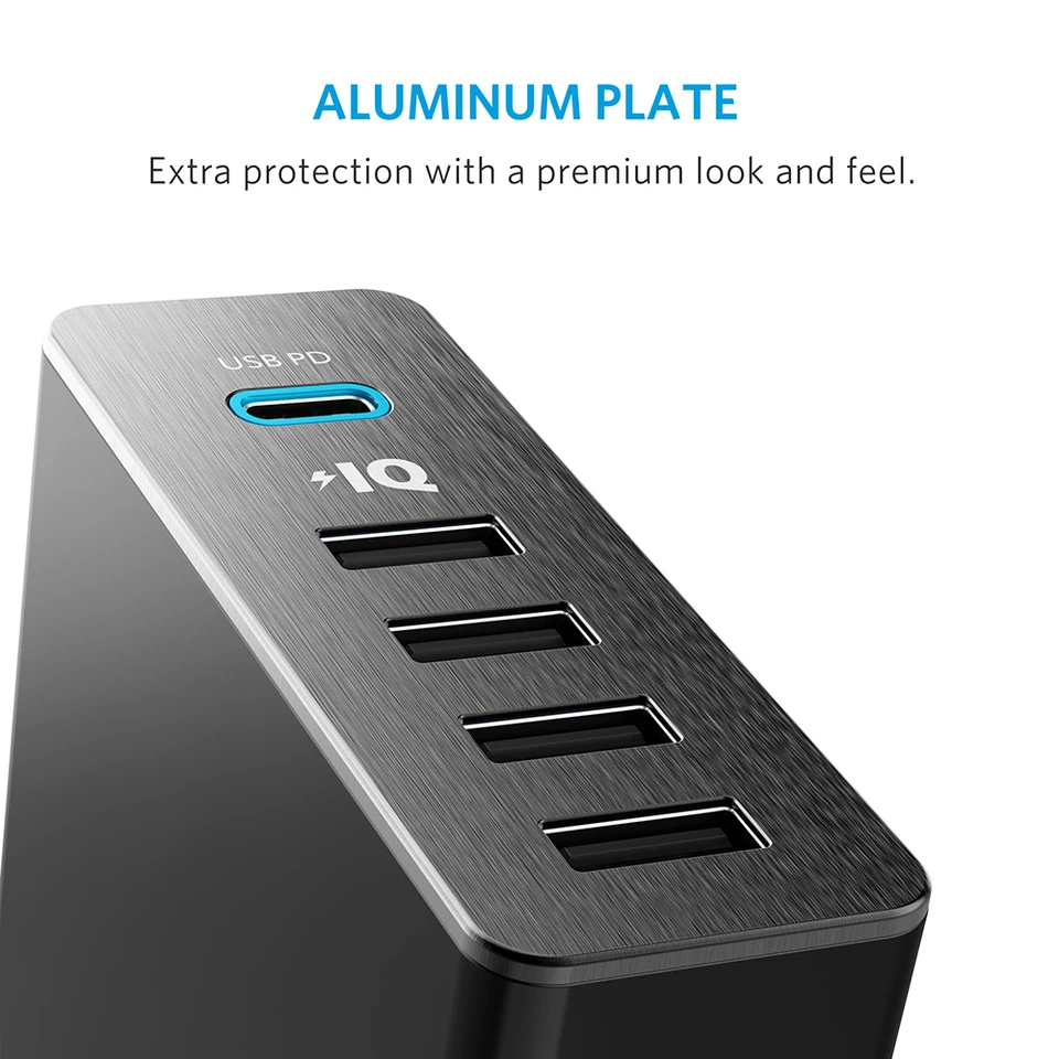 Anker usb type-C 5-port Total 60 Вт USB Wall charger порт питания + 5 с доставкой для Apple Macbook iphone 8 X |