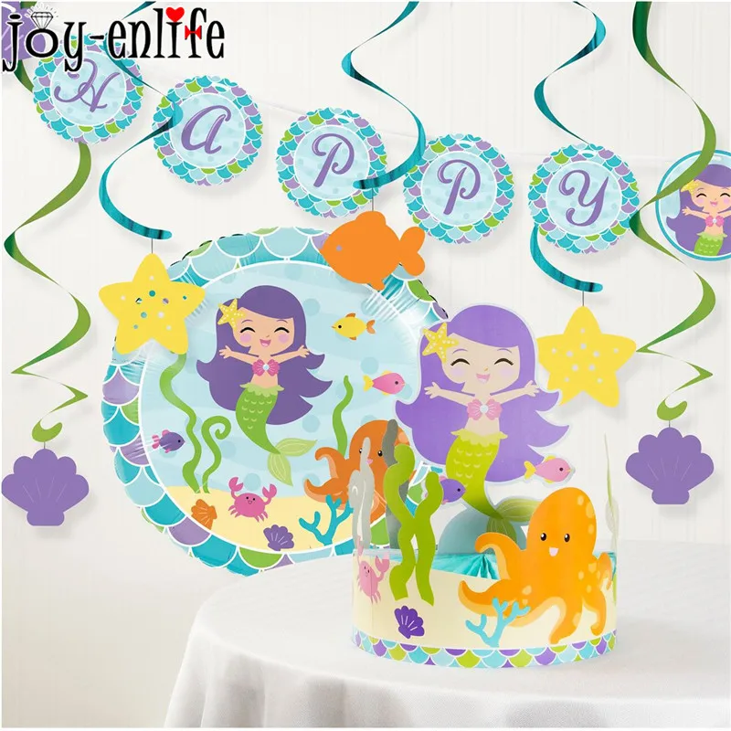Вечерние столовые приборы с русалкой на день рождения вечерние бумажные тарелки
